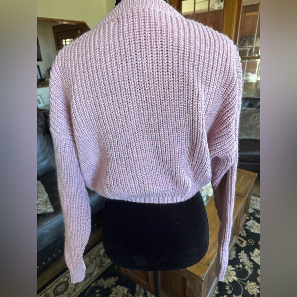 Elodie Cropped Ribbed Knit Sweater Pink Mauve Size M - Picture 3 of 8